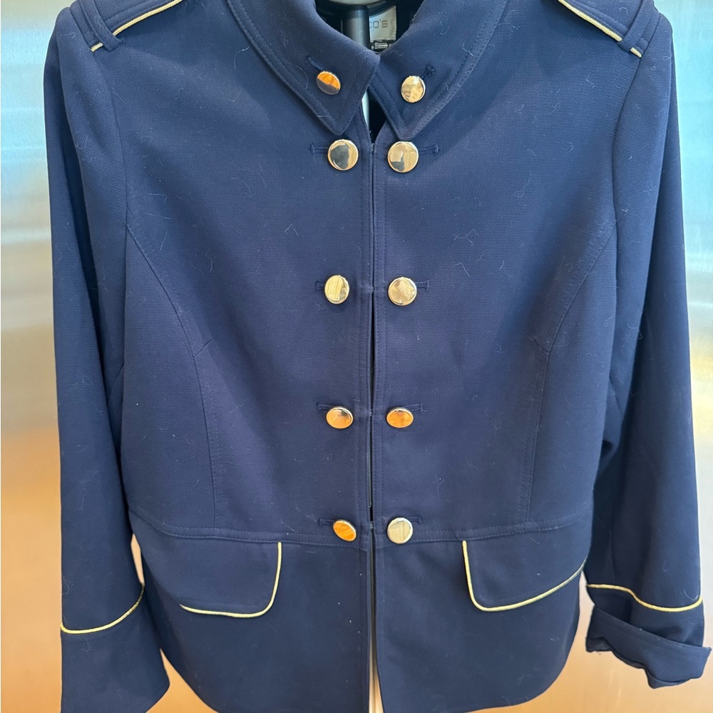Chico's Navy Pea Coat with Gold Accents - Picture 4 of 9